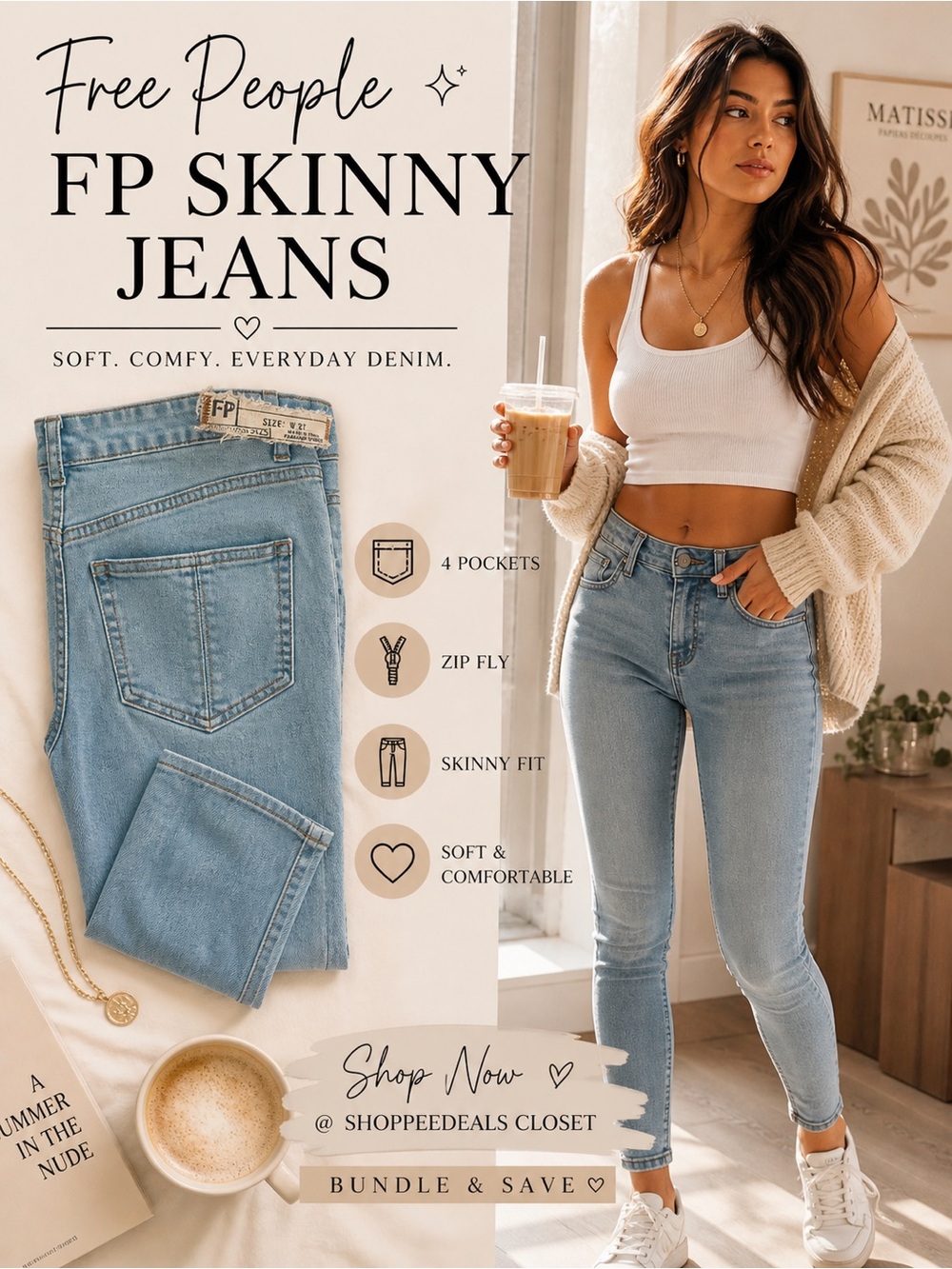 Free People FP Skinny Jeans Women’s Size 27 Light Wash